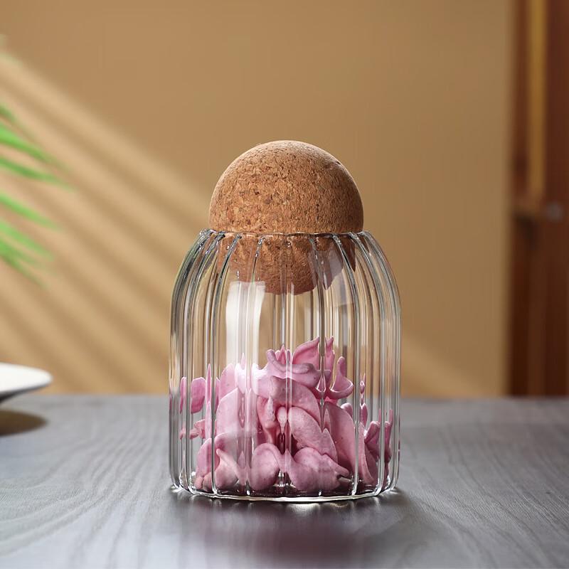 UOSU Striped Glass Storage Jars with Wood Stoppers