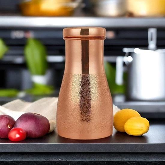 Pure Copper Water Bottle Bedside Decanter Bedroom Jar with Built-in  Copper Glass