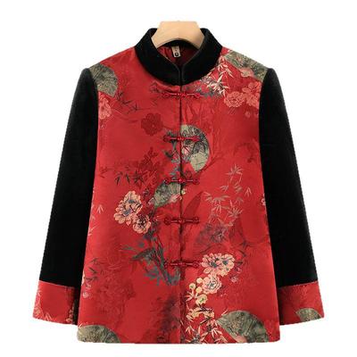Grandma's Velvet-Lined Winter Jacket: Elegant Chinese Style for Women 60-70, Warm Stand Collar Cotton Coat