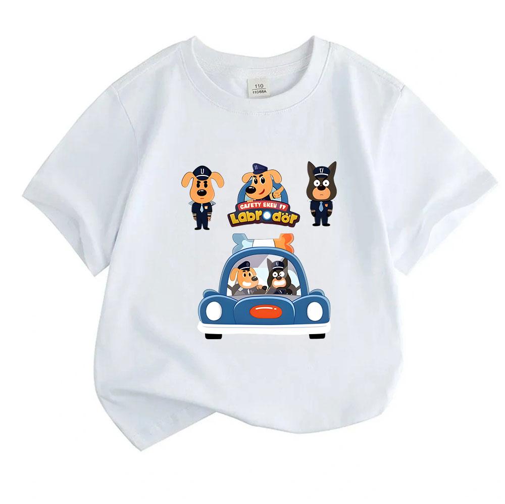Kids Boys Girls 100% Cotton Crew Neck Short Sleeve T-Shirt, Cute Cartoon Animal Police Dog Print Casual Tees for Children Summer Soft Breathable Daily