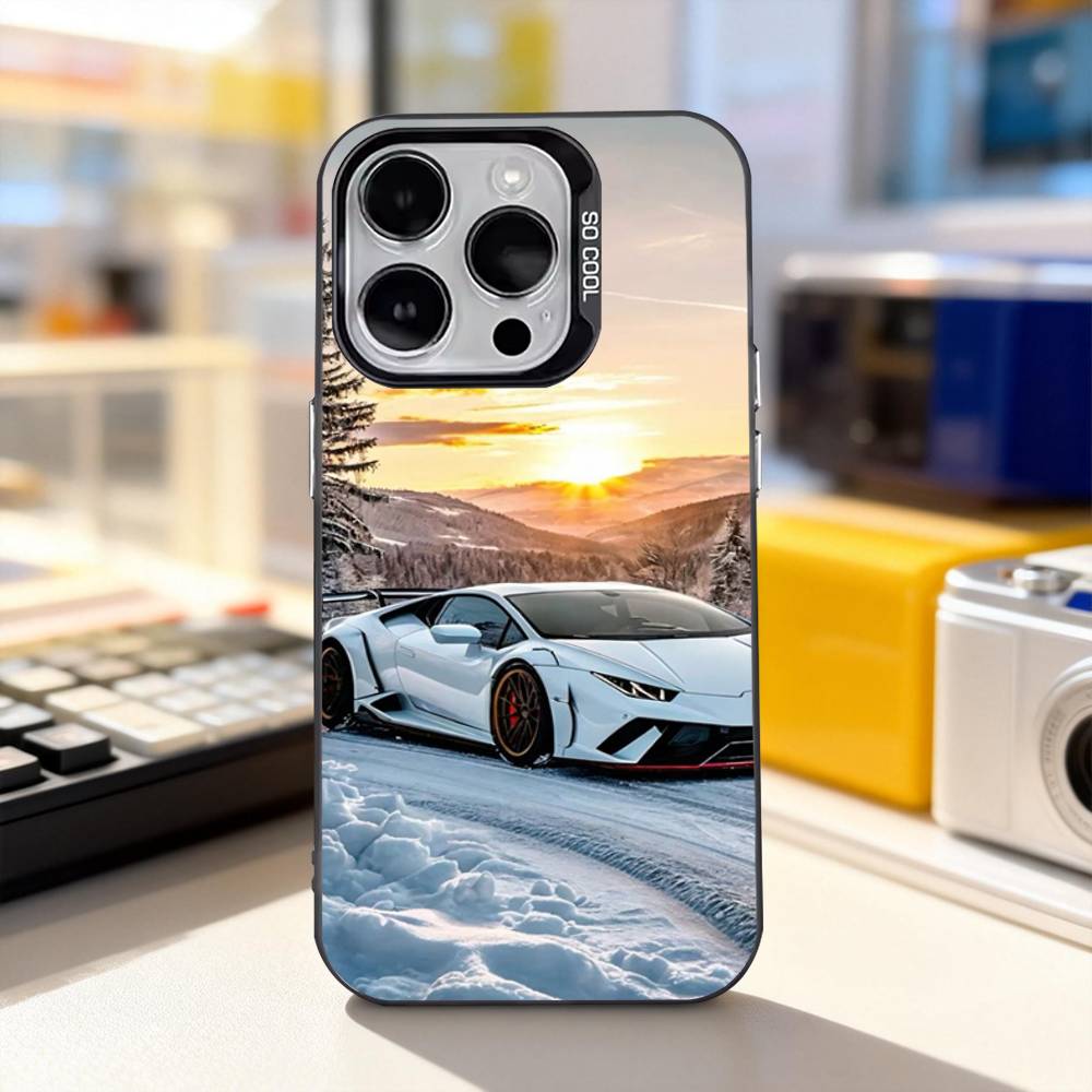Auto Sport L-Lambo Coole Handyhülle Für iPhone 11,12,13,14,15,16,17,Pro,Max,Plus,E,Air,Mini IMD Matt Schwarz
