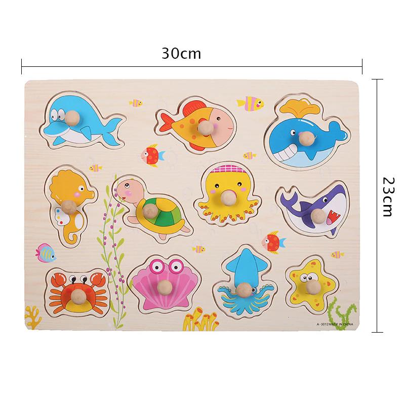 Children Wooden Puzzle Montessori Toys Cartoon Animal Traffic Hand Grab Boards Early Learning Educational Toy for Kids TMZ