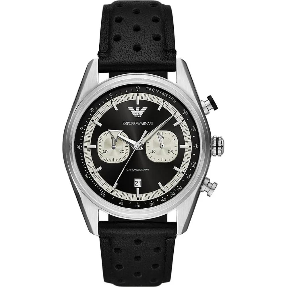 Мужские кварцевые часы-хронограф Emporio Armani Racer из черной кожи AR11635 чёрный