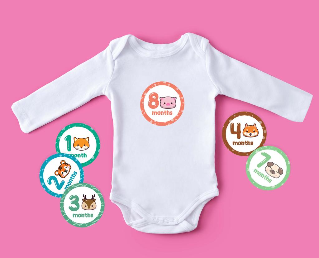 Inkdotpot 12 Month Baby  Milestone  Sticker  Boy Girl-Monthly  Milestone  Round  Stickers 24 Count