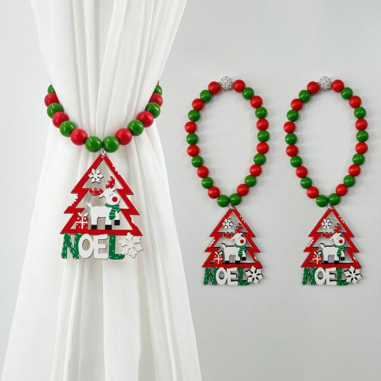 1 Pair Xmas Charm Curtain Tiebacks Wooden Bead Christmas Curtain Ties Beaded Curtain Holdbacks for Drapes Living Room Bedroom Nursery Decor