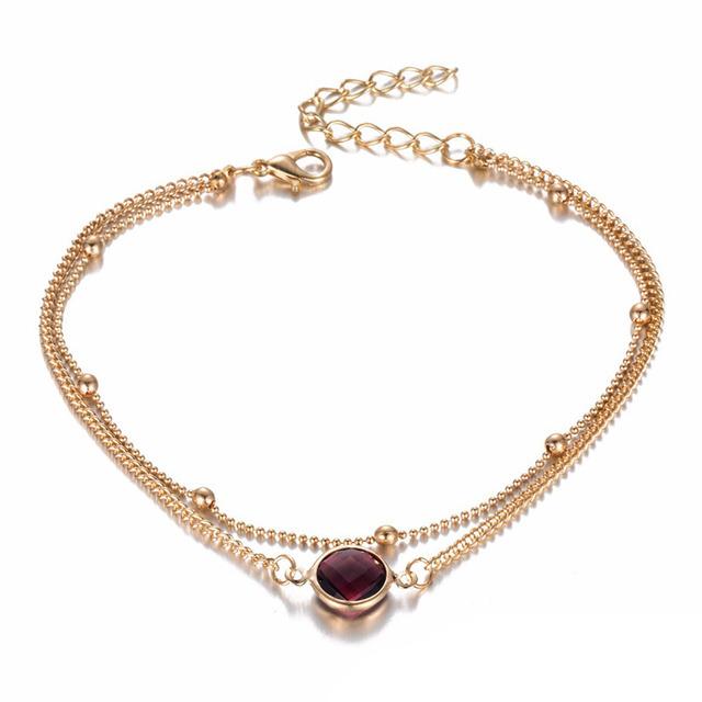 Bohemian Double Layers Anklet Fashion Opal Crystal Anklets For Women Beach Barefoot Bracelet Ankle On Leg Female Ankle Jewelry