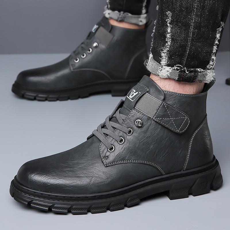 Autumn and winter new leather men's cotton shoes velvet warm men's cotton boots snow boots high-top men's shoes Martin boots