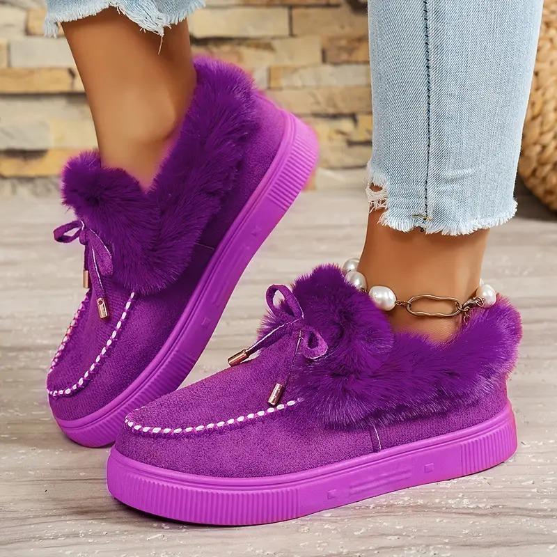 2025 New Solid Color Furry Females Feetwear Women Winter Cotton Shoes Plush Warm Snow Boots Ladies Casual Flat Short Boots
