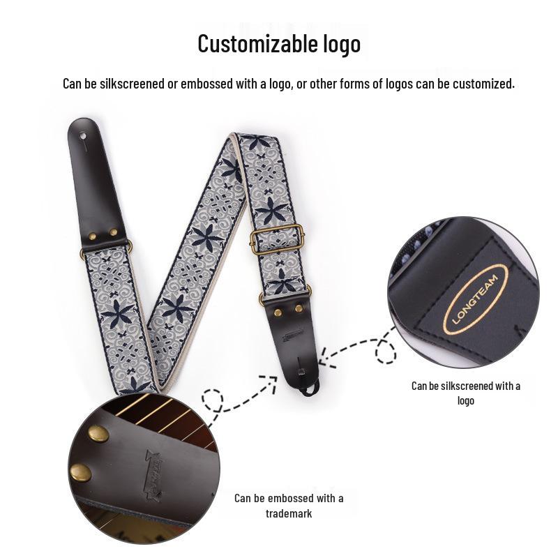 Creative Embroidery Non-slip Guitar Strap with Picks for Electric & Acoustic Guitars
