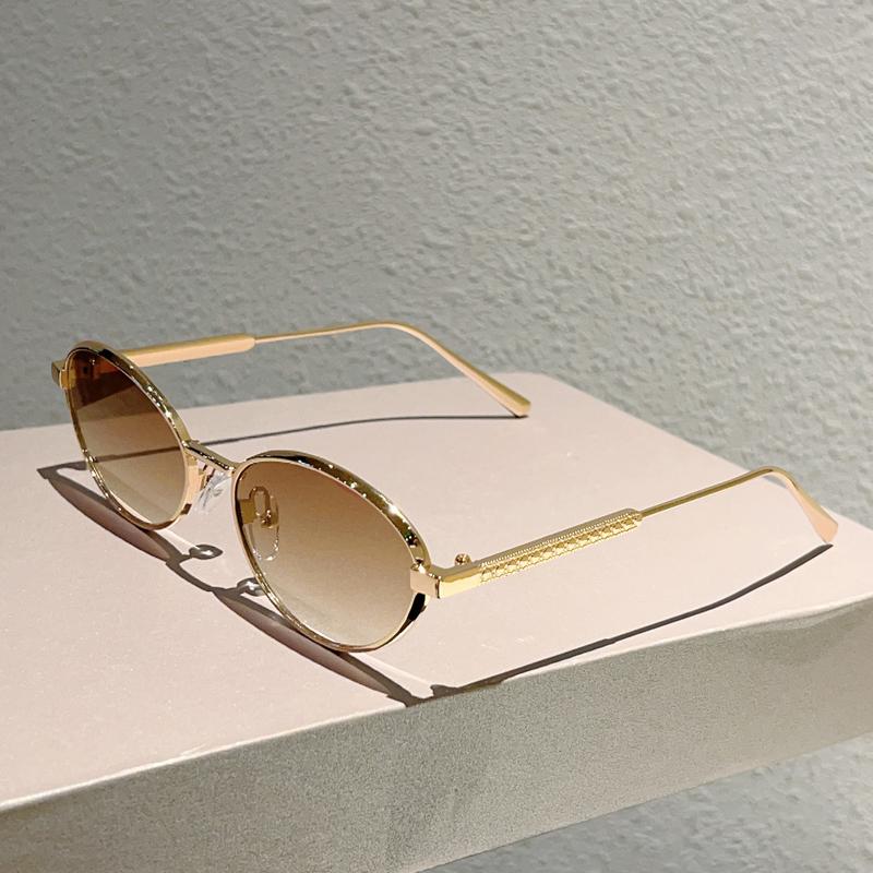 KAMMPT Vintage Oval Sunglasses New in Fashion Metal Rim Casual Shades Women Trendy Luxury Brand Design Outdoor Decor Sun Glasses