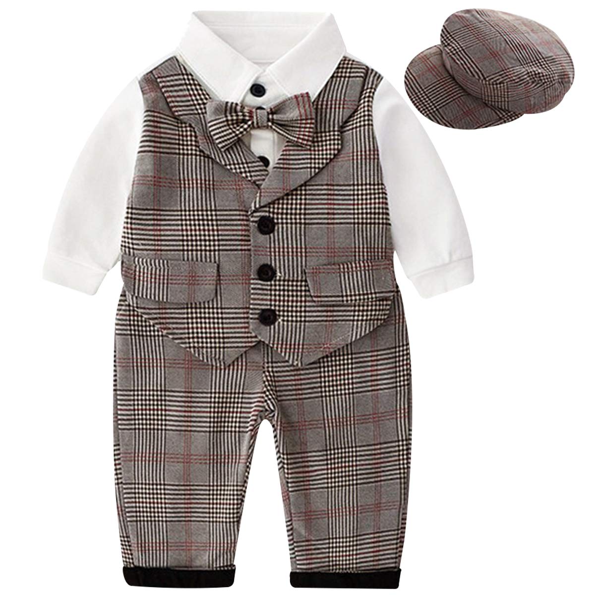 

famuka Baby Romper Set with Bow Fake and Perfect for Long and New and Peach Perfect as a Baby Shower Gift or Gift Boys 3-Piece Tie, Vest, Hat.