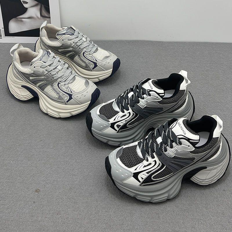 Women's 2025 Autumn & Winter Genuine Leather Dad Shoes, 8cm Thick Sole, Height-Increasing, Versatile Casual Plus Velvet Cotton Shoes