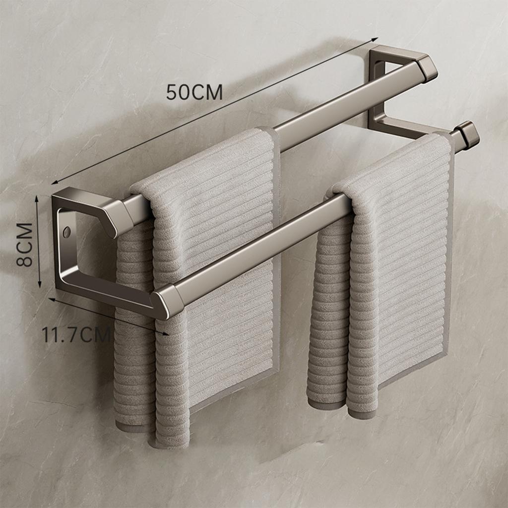 Bathroom Towel Rack Gun Gray Double Rod Punch-free Bathroom Towel Rack Space Aluminum Light Luxury Bath Towel Storage Rack
