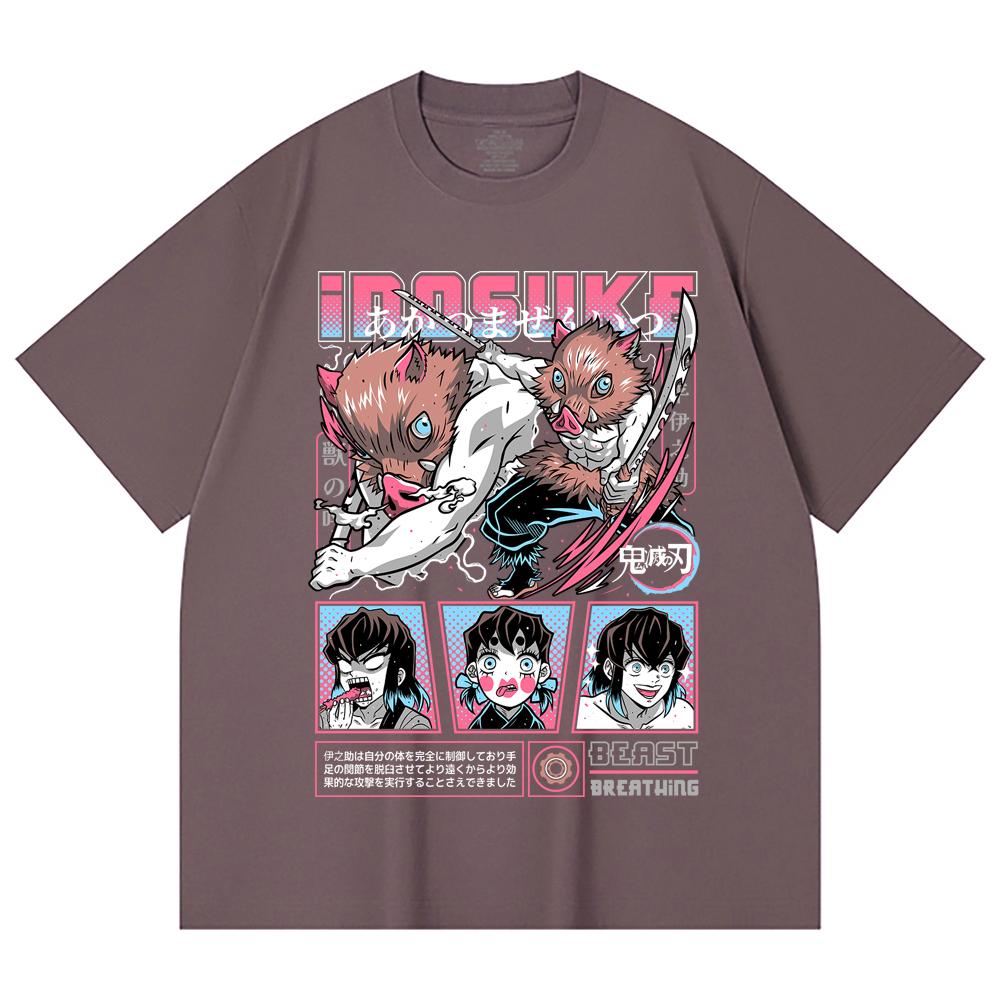 230 Gsm 100% Cotton Demon Slayer V28 Inosuke Print Unisex Heavy Cotton T Shirt