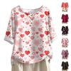 Damen Lässiges Mittellanges Rundhals-Oberteil mit Valentinstags-Print, Baumwoll-Leinen-Mischung