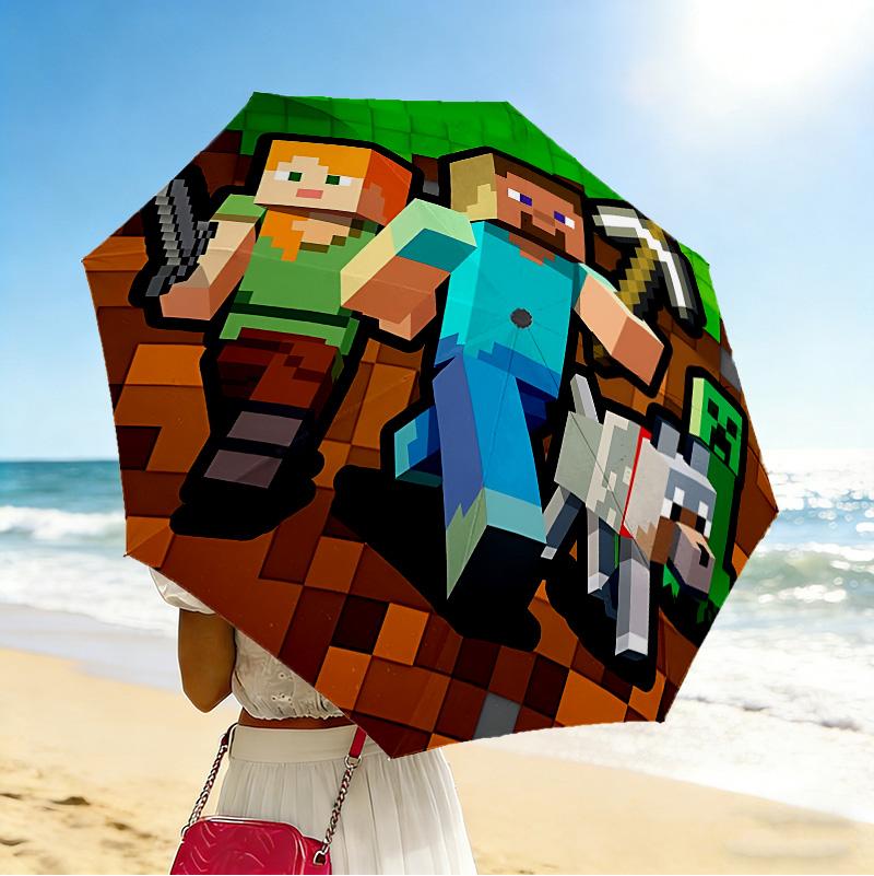 Minecraft Adventure 8 Ribs 3Fold Black Glue Uv Protection Umbrella Sun Protection Rainproof Compact Folding Umbrella For Travel Daily Use C923762