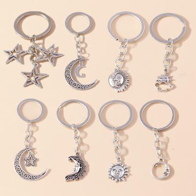 Retro Alloy Sun Moon Keychain Metal Star Keyring Pendants for Car Key Holder Handbag Decor Jewelry Gifts Accessories