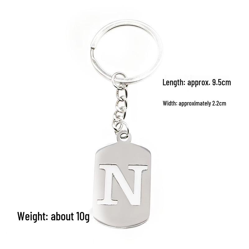 Pendentif Porte-clés 26 Lettres en Acier Inoxydable Creux - Polyvalent pour Sac à Dos, Voiture, Plaque Militaire