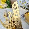 Gold Eid Mubarak Dessert Tray Carving Acrylic Fruit Trays Hollow Moon Star Ramadan Moon Star Plate Tray