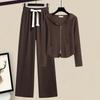 Women's Slimming Casual Hooded Zip-Up Sweatshirt & Wide-Leg Pants Set
