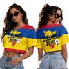 Women Casual Fashion Crop Top V Neck Short Sleeve T Shirt Soccer Flag Print Loose Fit Summer Tee