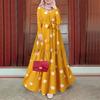 Womens Fashion Polka Dots Long Sleeve A-Line Layered Retro Maxi Long Dress EMA