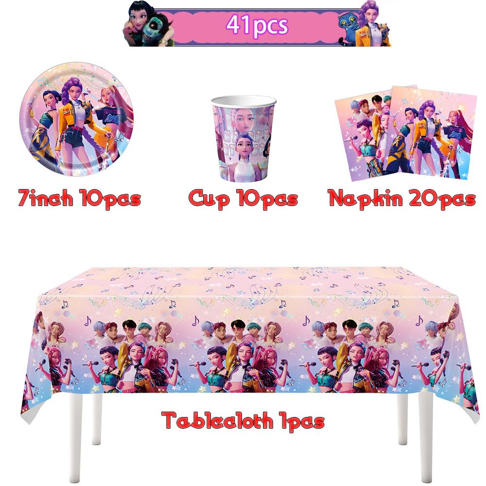 Demon Hunters Birth Date Celebration Disposable Dinner Board Tablecloth Balloon Banner Cake Decoration KPOP Anime Celebration Collection Infant Shower