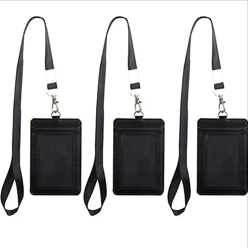 Fashion PU Leather Card Holders Set Women Men Student Retractable Badge Reel ID Card Holder Cover Case Nurse Badge Lanyards