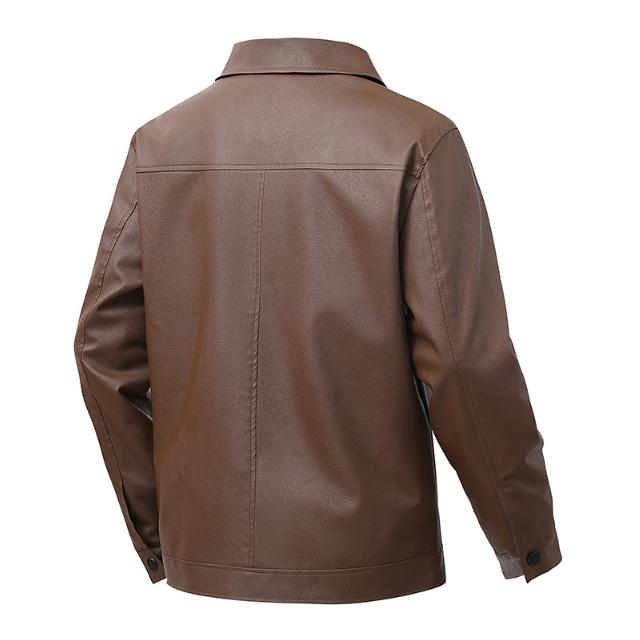 Leather Jacket Men Autumn Men Slim Fit Lapel Casual Jacket Men's Top Windproof Casual Jacket