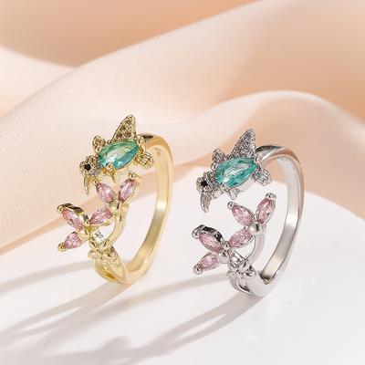European and American Popular Bird Ring, Female Personality, Fashion, Pink, Emerald Colored Rings