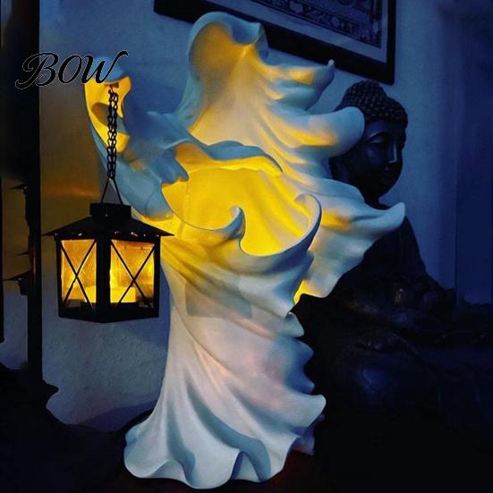 Resin Night Lights for Patio Halloween Ghost Messenger Figurine, Witch Statue with Lantern, Waterproof Indoor Outdoor Whimsical Party Decor
