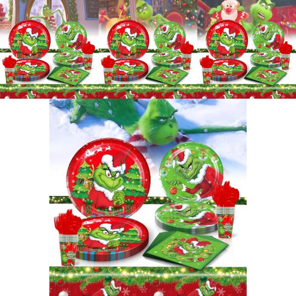 Theme Christmas Party Disposable Tableware Set With Colorful Paper Plates Cups Napkins