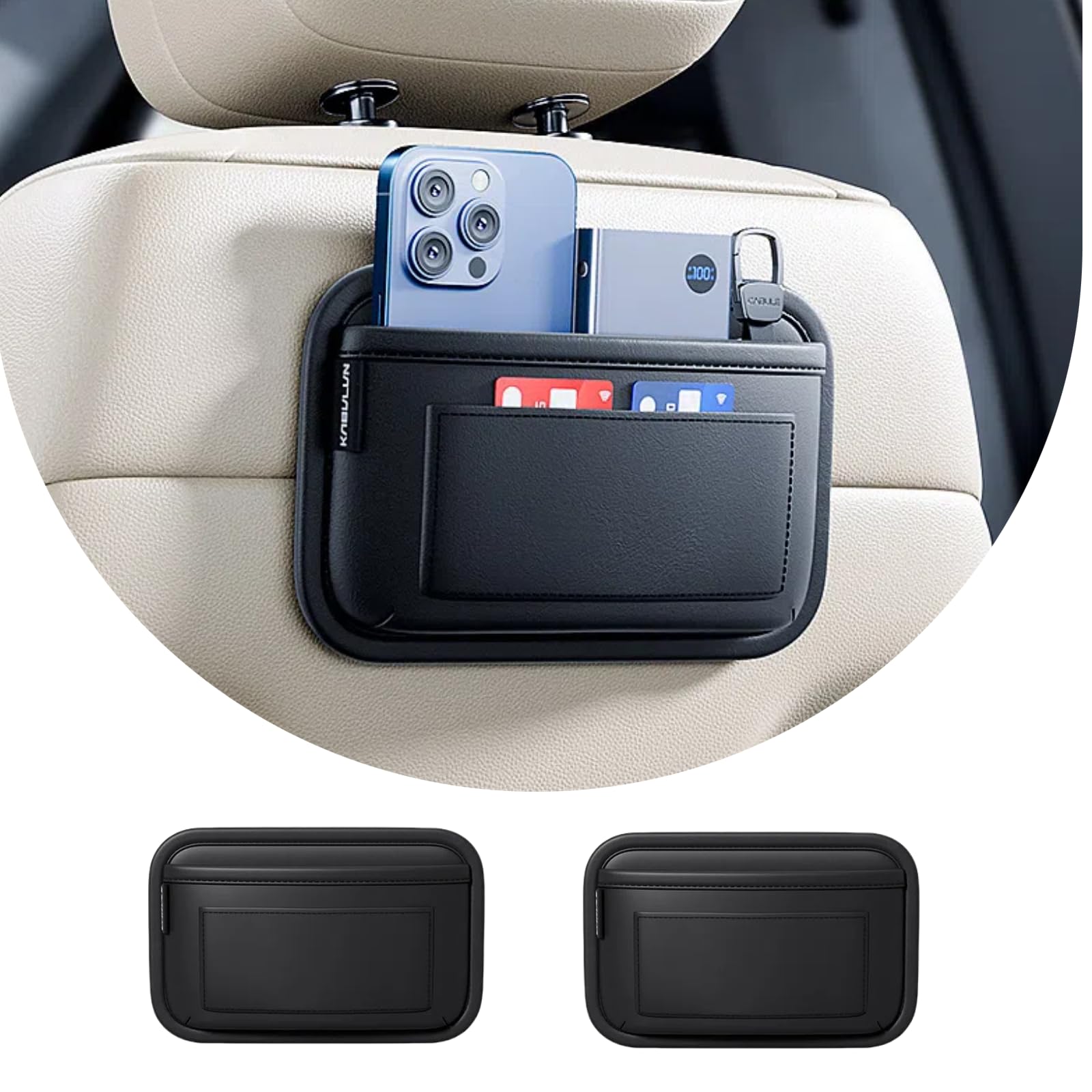 

SOEDZUND Набор из 2 шт. для боковой части автомобиля, с прочным клейким ПУ и для очков, Совместим со всеми карманами-органайзерами автомобиля, Ультратонкий 3 см, Черный, Кожа,