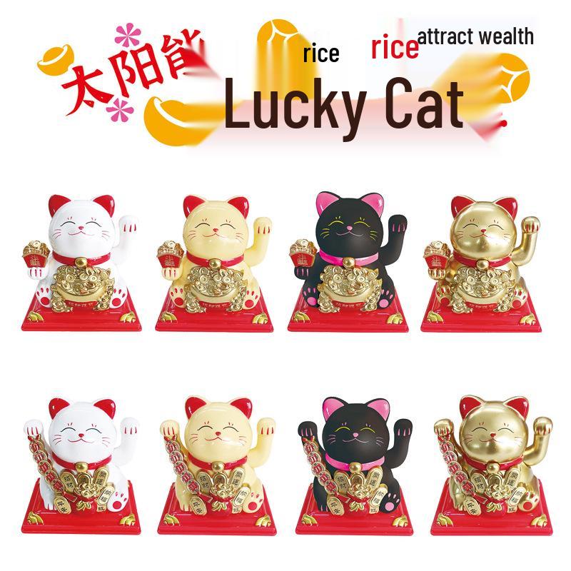 Y Solar Fortune Cat Waving Hand Ornament: Light-Powered Decor for Car, Living Room, or Office Desk