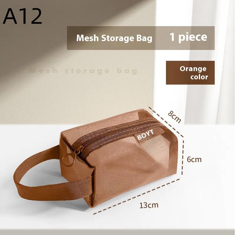 1Pc Portable Mini Zipper Mesh Storage Bag Coin Purse Small Square Mesh Coin Purse Travel Storage Carry Pouch With Zippered