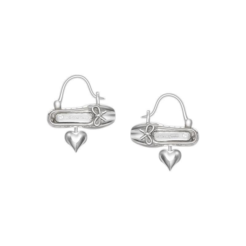 S925 Ballet Shoe & Heart Earrings - Silver & Gold Unique Gift 2025