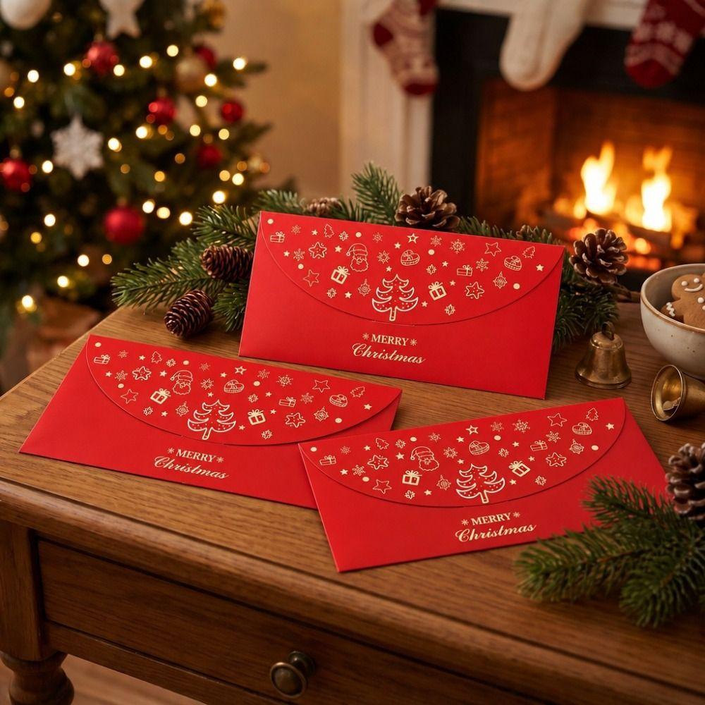 6PCS Xmas Tree Pattern Christmas Money Envelopes Rectangular Thickened Xmas Currency Envelopes Hot-stamped Red