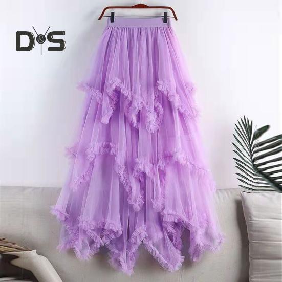 Dámská dortová sukně s polovičním pasem, elastickým pasem, nepravidelným lemem, midi sukně, jednobarevná, síťovaná, kolová, dlouhá sukně, pro každodenní nošení