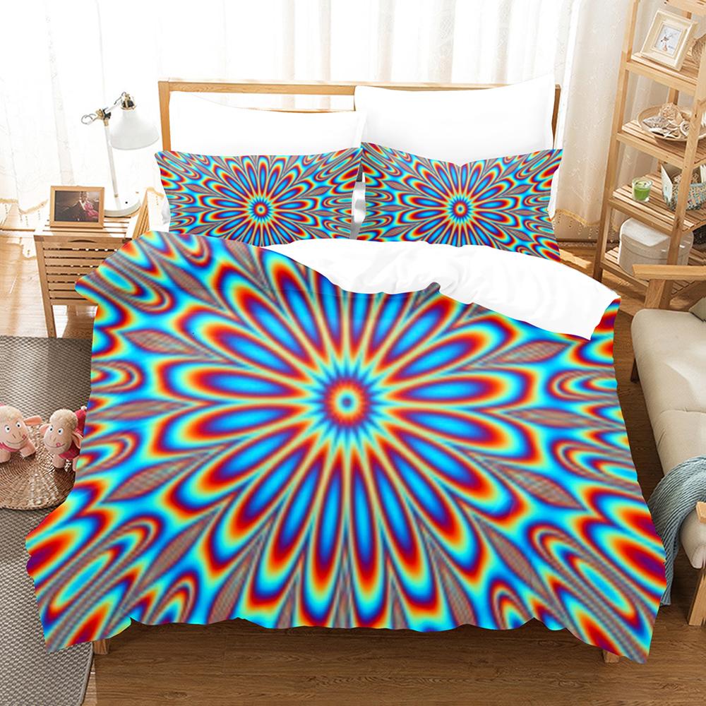 Mandala Duvet Cover Set Blue Flower Abstract Art Pattern Comforter Cover King Queen Size For Teen Adults Bedding Set With Zipper
