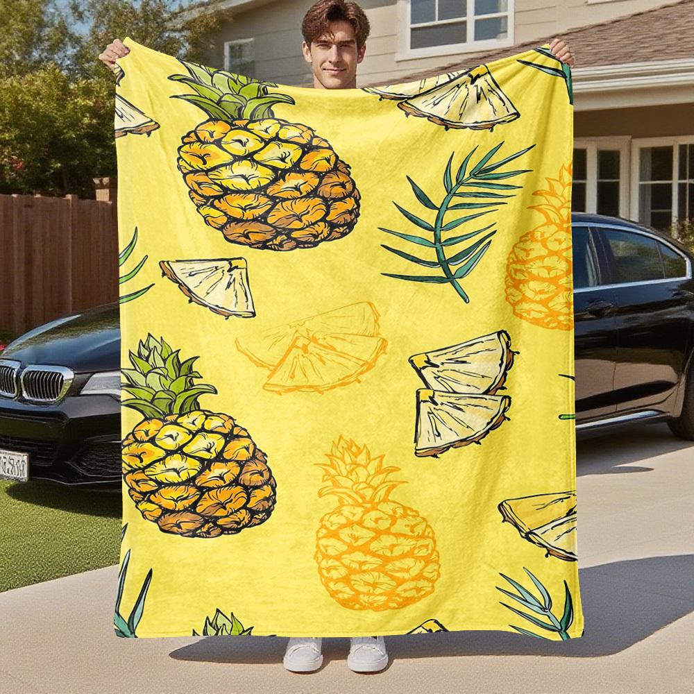 1pc Pineapple Fruit Outdoor Flannel Blanket Soft Warm All-Season Throw for Sofa Bed Car Camping Office, Cozy Gift Idea1139S