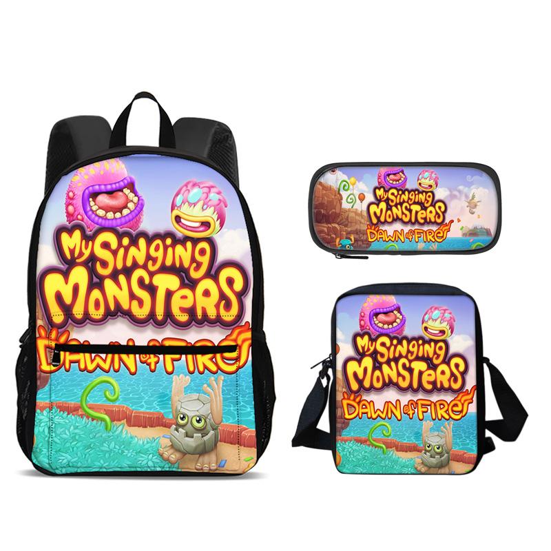 My Singing Monsters Backpack Pen Bag Shoulder Bag 3Pcs Set Large Capacity Kindergarten Elementary School Boys and Girls