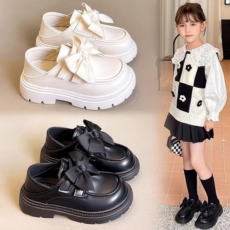 Girls Black Princess Leather Loafers Kids Soft Sole Flat Shoes Children Dress Shoes for Performance School