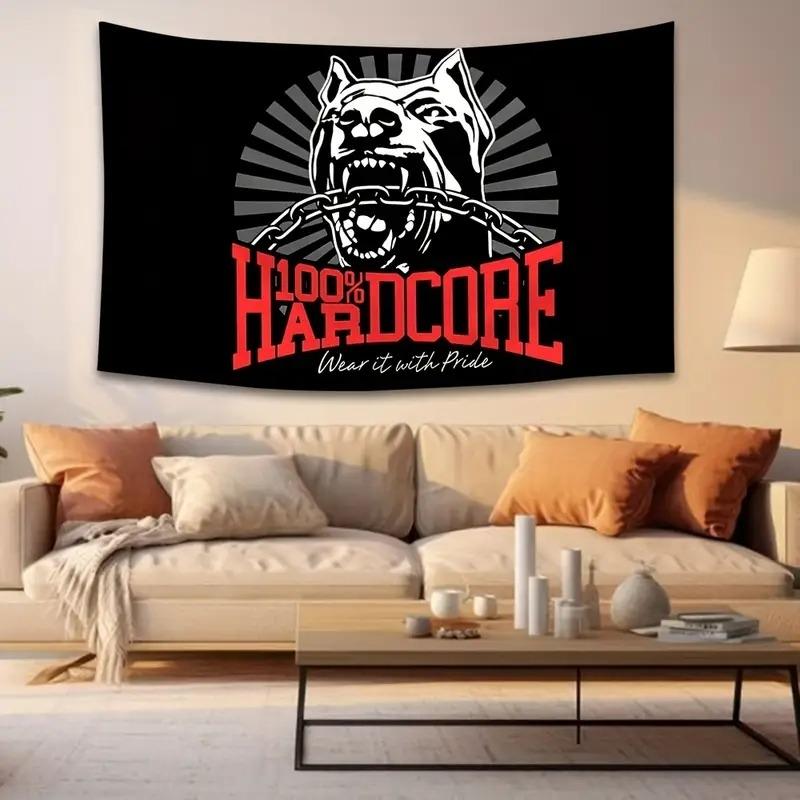 Hardcore Bitdog Street Style Tapestry Trendy Slogan Background Cloth Gym Decoration Room Decoration 100X70CM