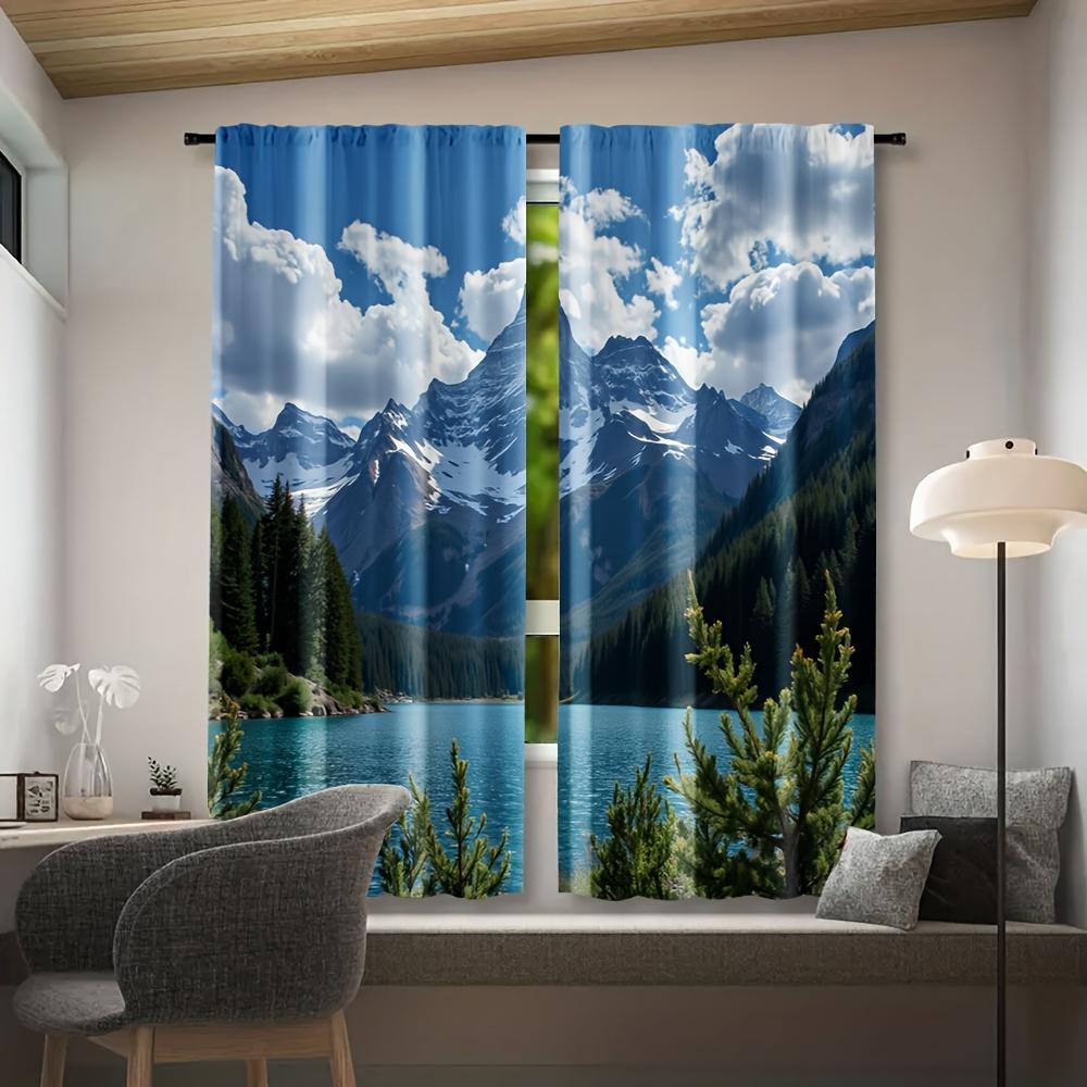 Curtain2pcs Moran Blackout Curtains- Polyester Durable Cordless Rod Pocket   Scenic Mountain Lake Landscape Print   Machine