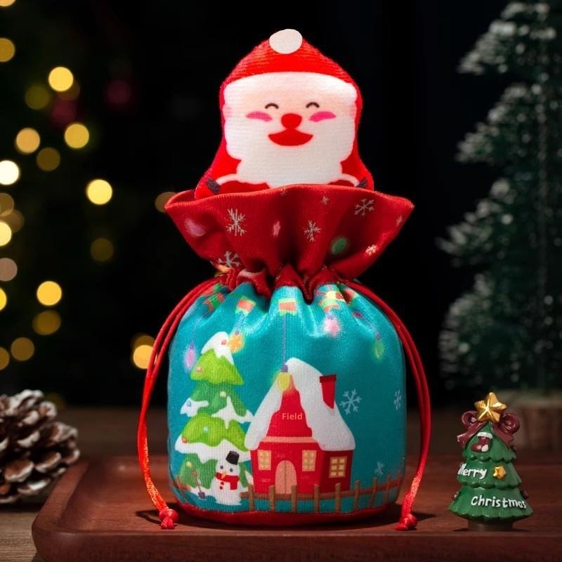 Red Leatherette Gift Bag with Gold Ornaments,Festive Gift Containers for Holiday Candies & Small Presents