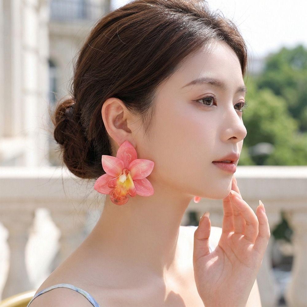 Silver Needle Simulated Flower Drop Earrings Beach Jewelry Vacation Style Earrings  Gift