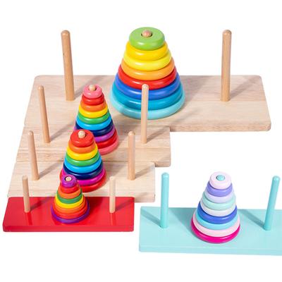 Turnul Hanoi Jocuri de Stivuit Curcubeu Jucării din Lemn Montessori pentru Bebeluși Antrenamentul Motricității Fine Puzzle Clasic Educațional Jucării Senzoriale Matematică
