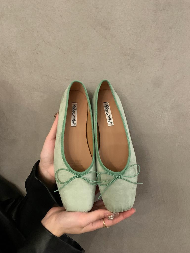 Happy Feelings Flat Bottom Shallow Mouth Ballet Silver Single Shoes Women's Shoes 2025 Bow Red Boat Shoes