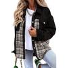 Autumn and Winter Women's Jeans Jackets, Denim Jacket Long Sleeved Checkered Button Down Shirt Jacket Top and Valve Pocket