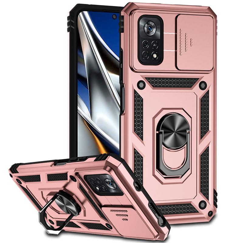 For Xiaomi Poco X4 Pro 5G Case Armor Slide Lens Protect Cover For Poko Little X4 Pro X4Pro PocoX4Pro Ring Stand Shockproof Funda